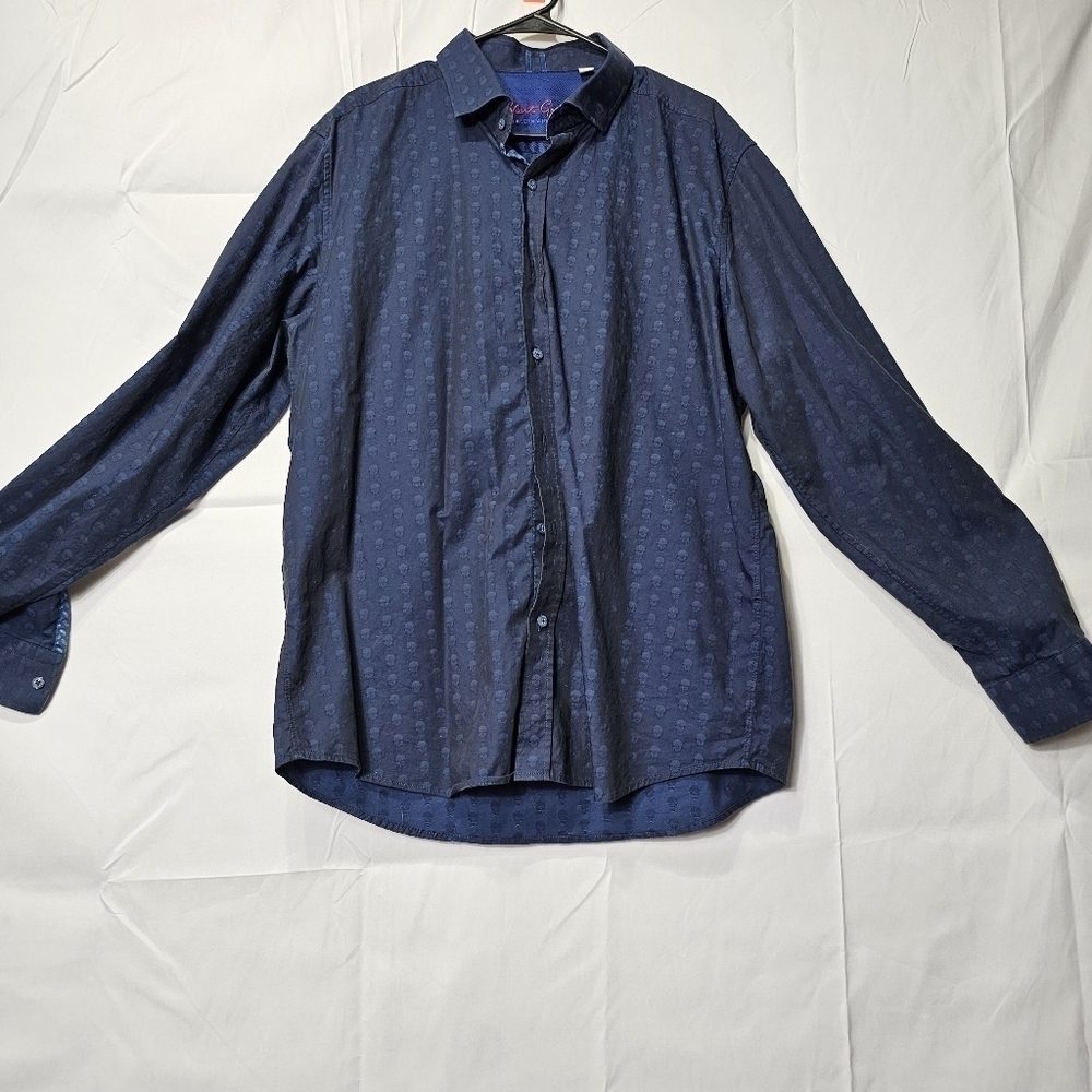 Robert Graham Navy Blue with Skulls long sleeve shirt 2XL